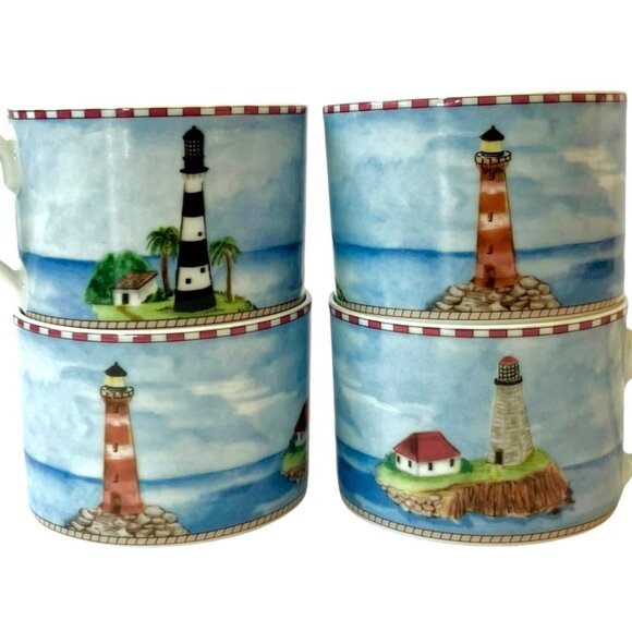 SET 4) VTG Lighthouse Ocean Nautical Mugs/ Cups -American Atelier Signals 5100 - Picture 6 of 15
